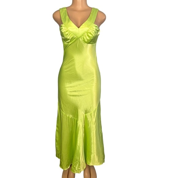 Zum Zum by Niki Livas Vintage Y2K Lime Green Satin Dress - Picture 1 of 8